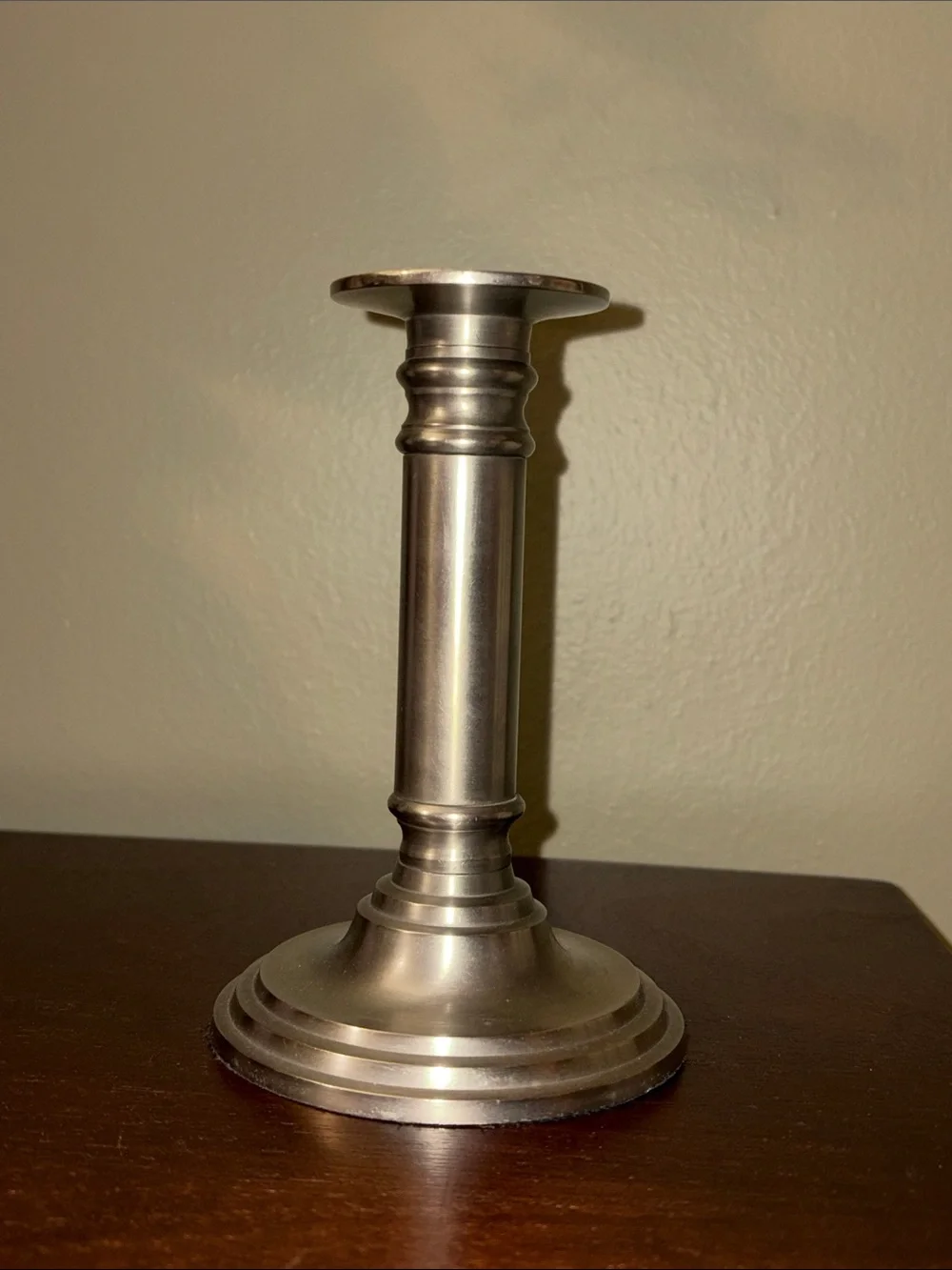 Vintage Pier 1 Imports Metal Candlestick Holder-Brushed Pewter Finish Made India